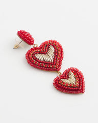 Chico's Jewelry Red Beaded Heart Drop Earrings