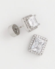 Chico's Jewelry Silver Emerald Cut Stud Earrings