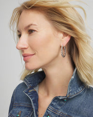 Chico's Jewelry Silvertone Beaded Hoop Earrings