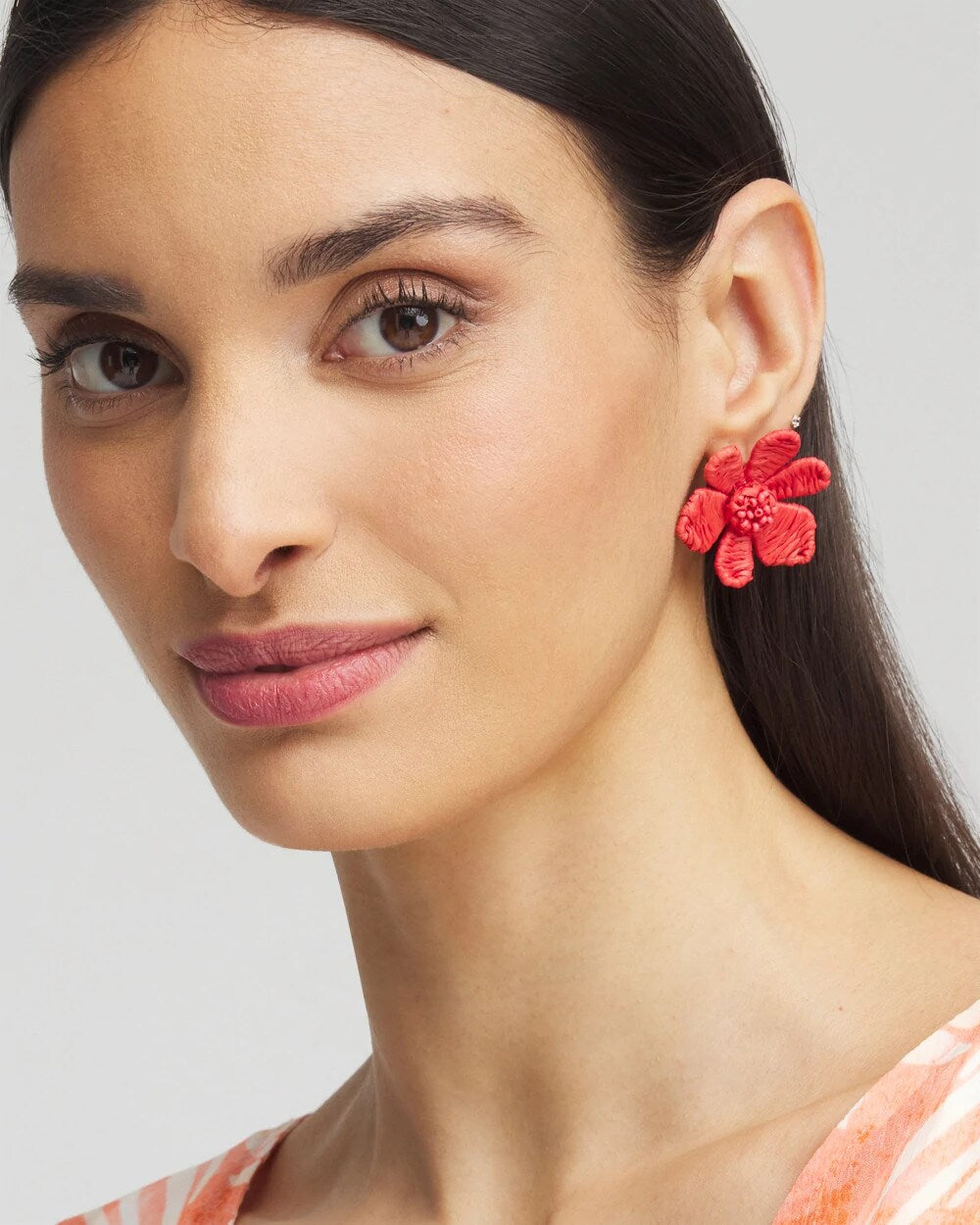Chico's Jewelry No Droop™ Coral Floral Stud Earrings