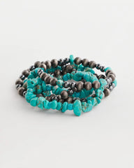 Chico's Jewelry Turquoise Stone Stretch Set of Five Beaded Bracelets