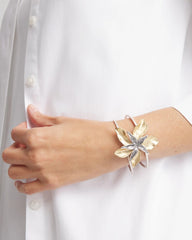 Chico's Jewelry Mixed-Metal Floral Cuff Bangle Bracelet