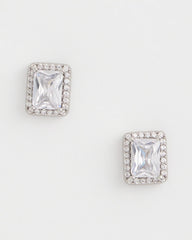 Chico's Jewelry Silver Emerald Cut Stud Earrings