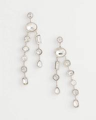 Chico's Jewelry Bezel Set Linear Silvertone Earrings