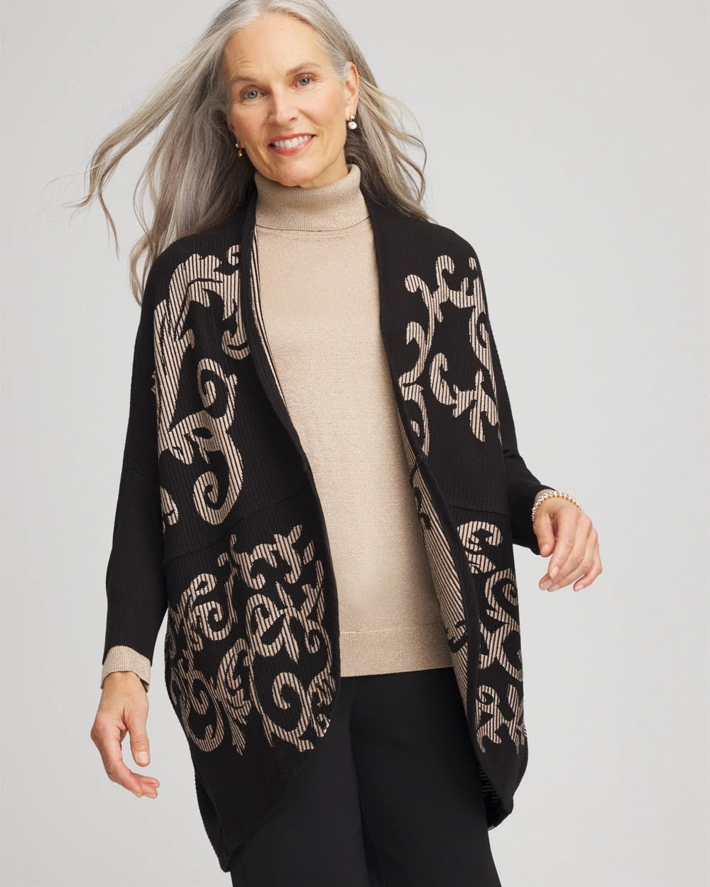 Chico's Accessories Ottoman Jacquard Cocoon Cardigan