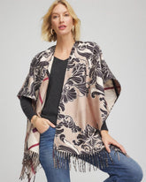 Chico's Accessories Reversible Printed Fringe Ruana