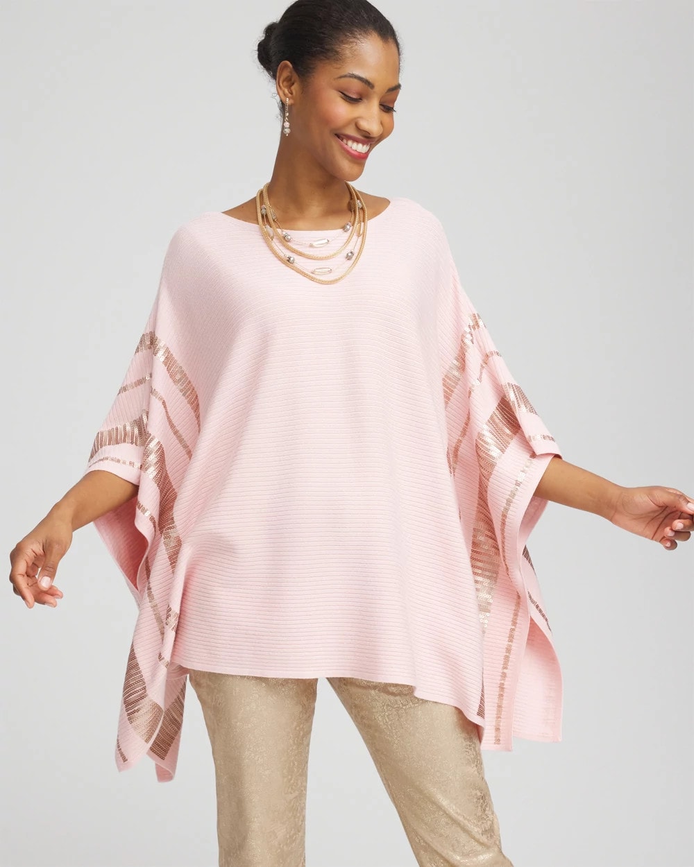 Chico's Accessories Sequin Striped Sweater Poncho