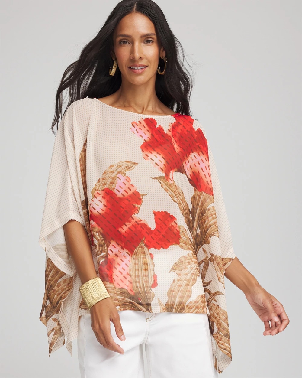 Chico's Accessories Floral Chiffon Pull-Over Poncho