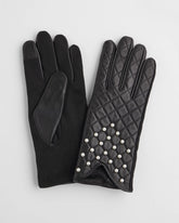 Chico's Accessories Leather Pearl Quilted Gloves