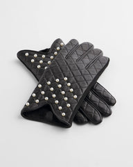 Chico's Accessories Leather Pearl Quilted Gloves