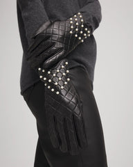 Chico's Accessories Leather Pearl Quilted Gloves