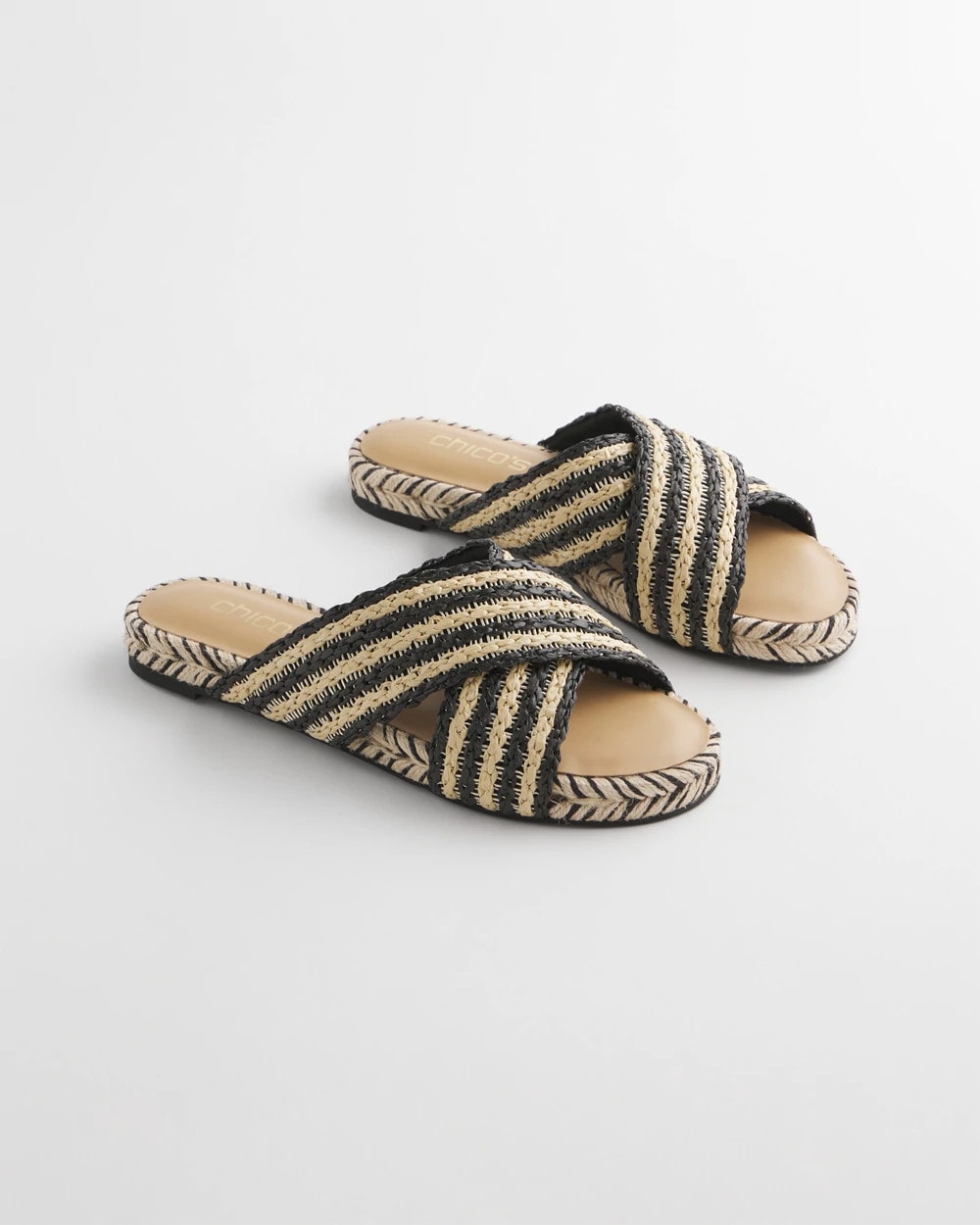 Chico's Accessories Striped Raffia Cross-Strap Slide Sandal