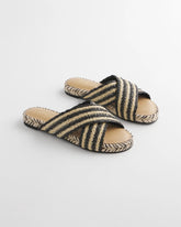 Chico's Accessories Striped Raffia Cross-Strap Slide Sandal