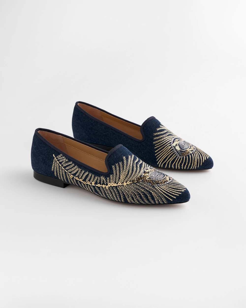 Chico's Accessories Peacock Embroidered Flats