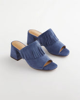 Chico's Accessories Blue Lotus Suede Fringe Block Heels