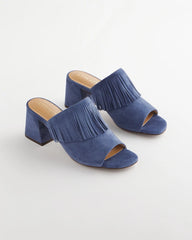 Chico's Accessories Blue Lotus Suede Fringe Block Heels