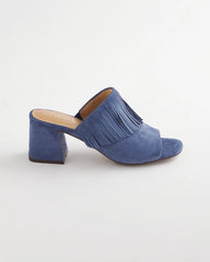 Chico's Accessories Blue Lotus Suede Fringe Block Heels