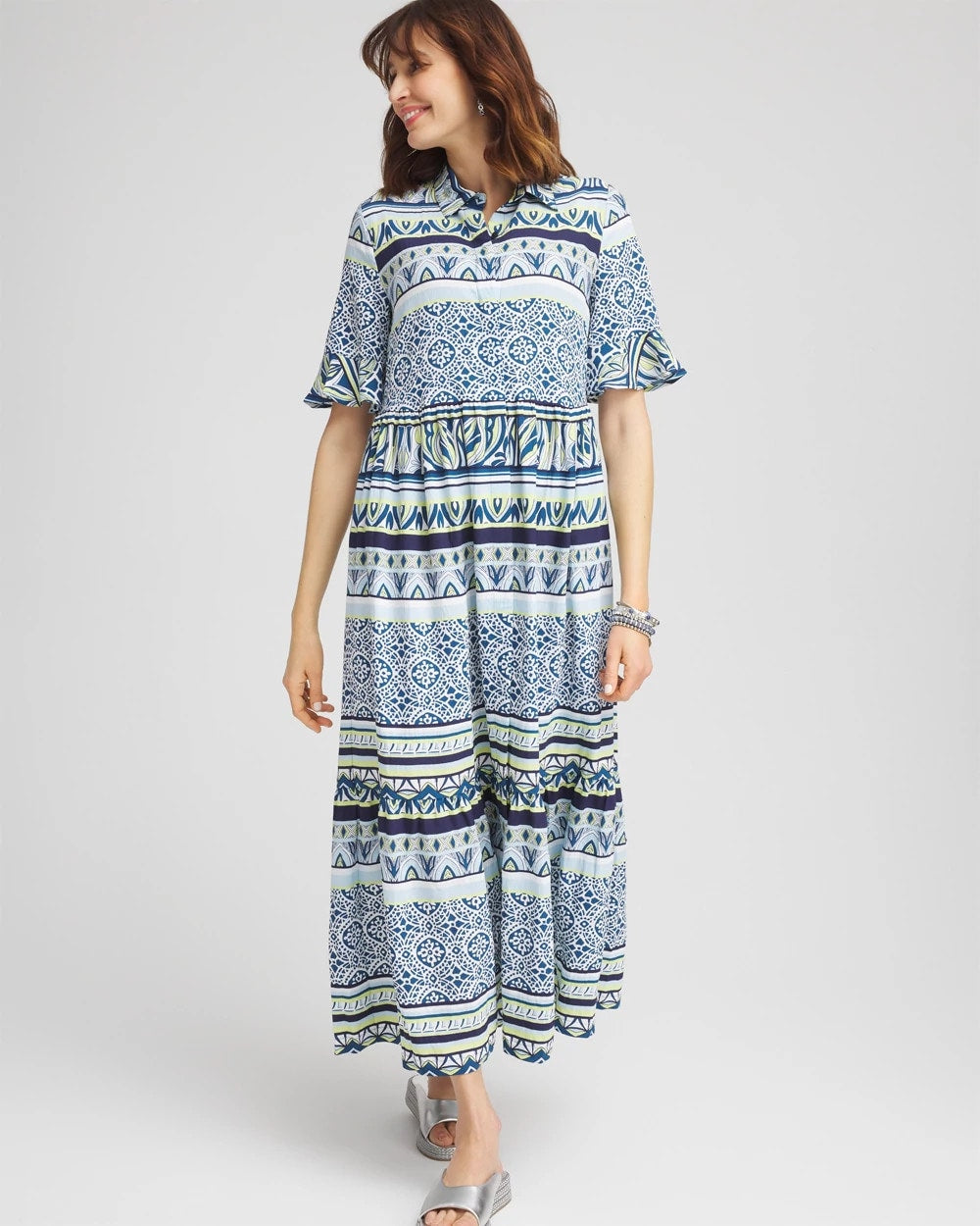Chico's Petites Petite Flutter-Sleeved Maxi Dress