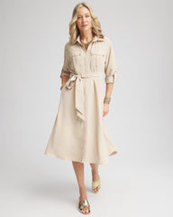 Chico's Petites Twill Belted Midi Shirtdress