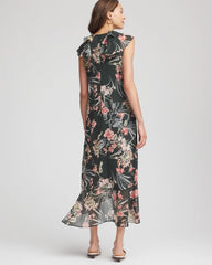 Chico's Petites Petite Floral Ruffle-Trim Chiffon Dress