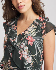 Chico's Petites Petite Floral Ruffle-Trim Chiffon Dress