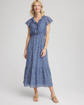 Chico's Petites Petite Textured Ruffled-Placket Maxi Dress