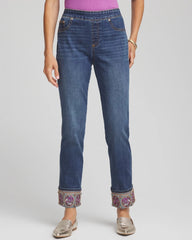 Chico's Petites Petite Embellished Pull-On Slim Ankle Jeggings