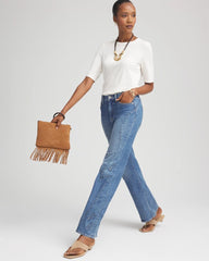 Chico's Petites Petite Appliqué High-Rise Wide-Leg Jeans