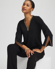 Chico's Collections Travelers™ Embellished V-Neck Flutter Sleeve Tunic