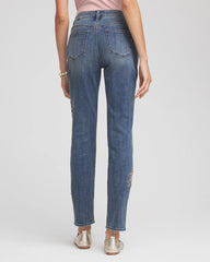 Chico's Collections Embellished Starbursts Girlfriend Slim Ankle Jeans