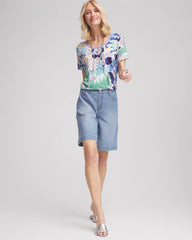 Chico's Clothing Tropical Nights Sweater-Trim Linen Tee