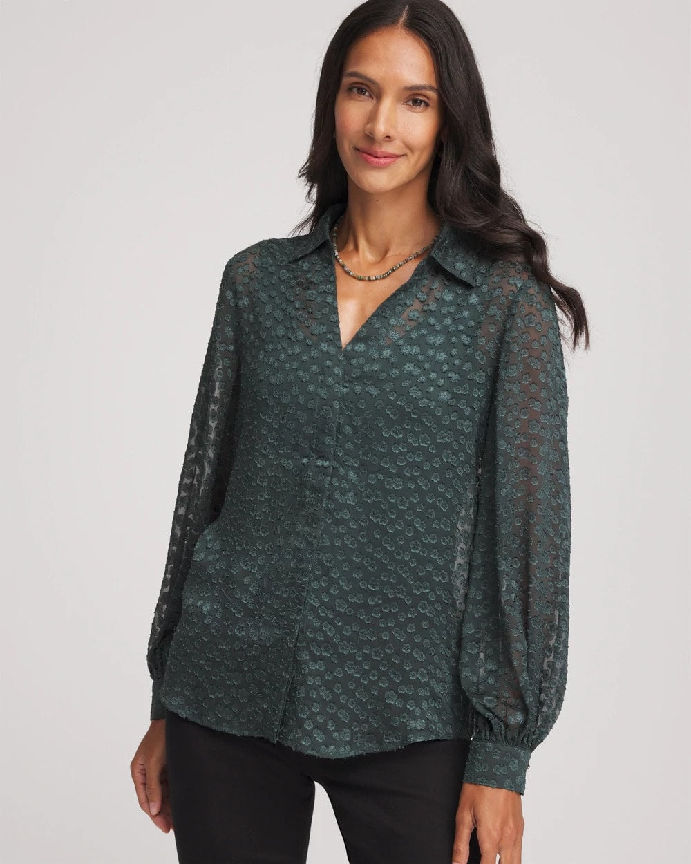 Chico's Clothing Clip-Dot Billow-Sleeve Blouse
