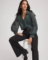 Chico's Clothing Clip-Dot Billow-Sleeve Blouse