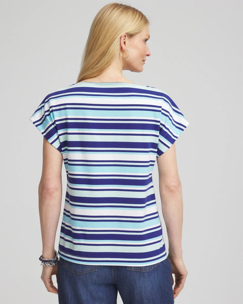 Chico's Clothing Stripe Modern Cap Sleeve Tee