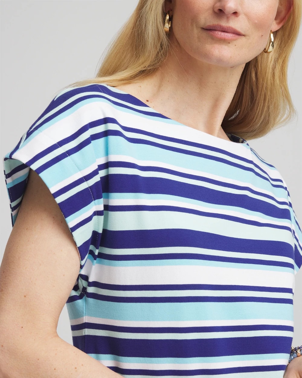 Chico's Clothing Stripe Modern Cap Sleeve Tee