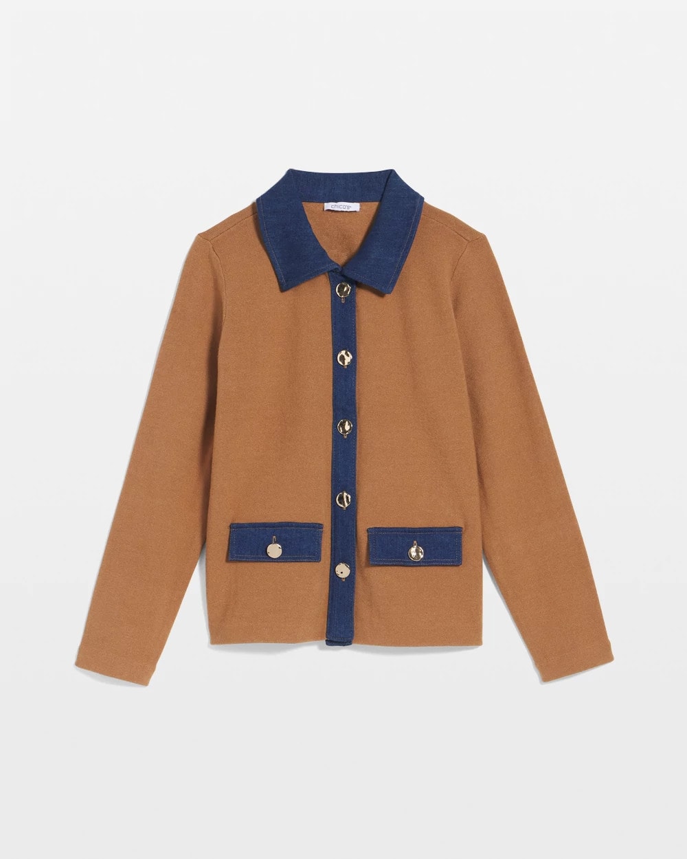 Chico's Clothing Collared Denim Trim Cardigan