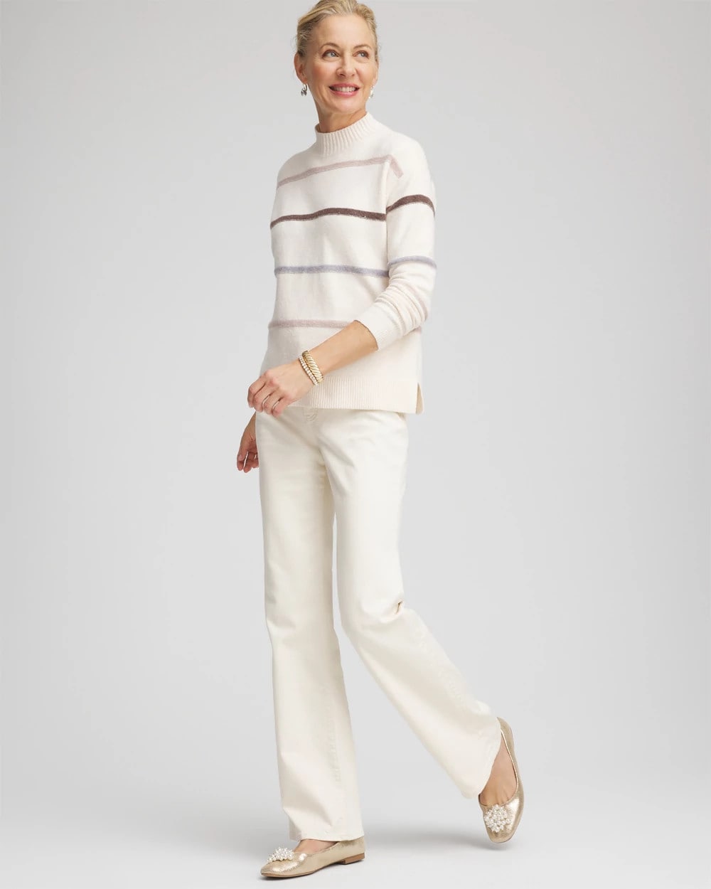 Chico's Clothing Sequined Stripe Pullover Sweater