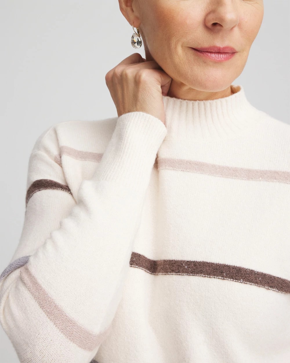 Chico's Clothing Sequined Stripe Pullover Sweater