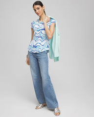 Chico's Clothing Ocean Waves Cap Sleeve Dolman Tee