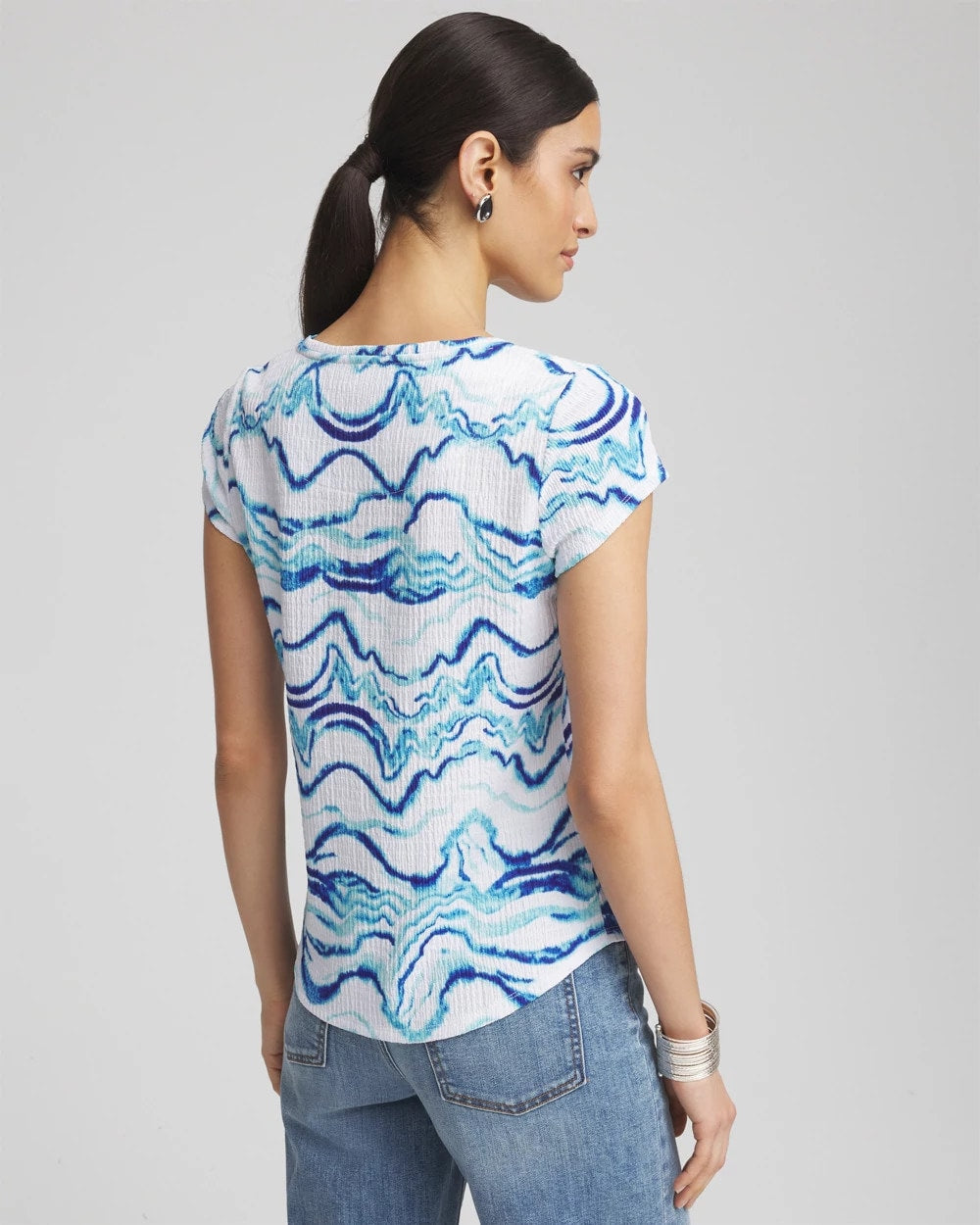 Chico's Clothing Ocean Waves Cap Sleeve Dolman Tee