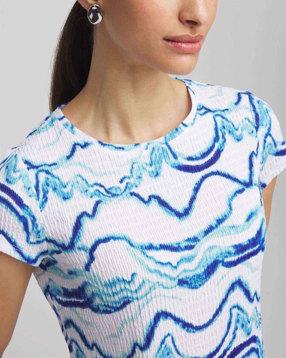 Chico's Clothing Ocean Waves Cap Sleeve Dolman Tee