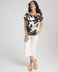 Chico's Clothing Floral Rib-Knit Satin Top