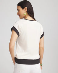 Chico's Clothing Floral Rib-Knit Satin Top