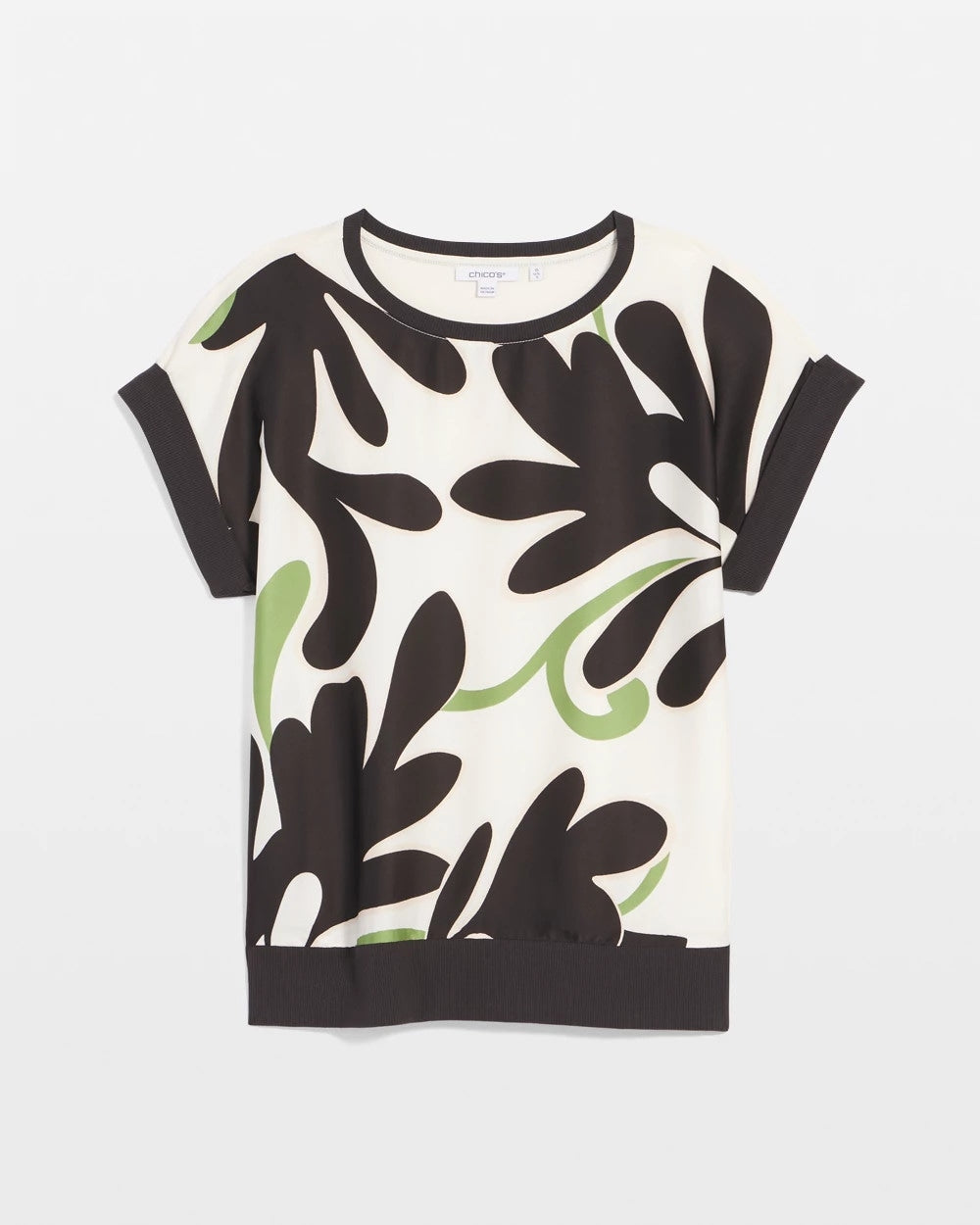 Chico's Clothing Floral Rib-Knit Satin Top