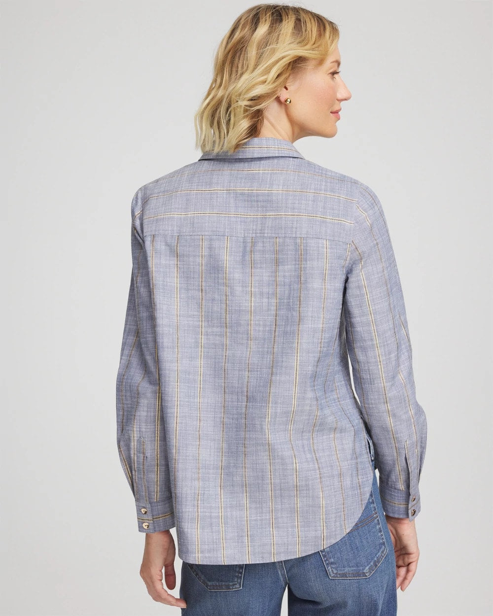 Chico's Clothing Striped Soft Denim Popover