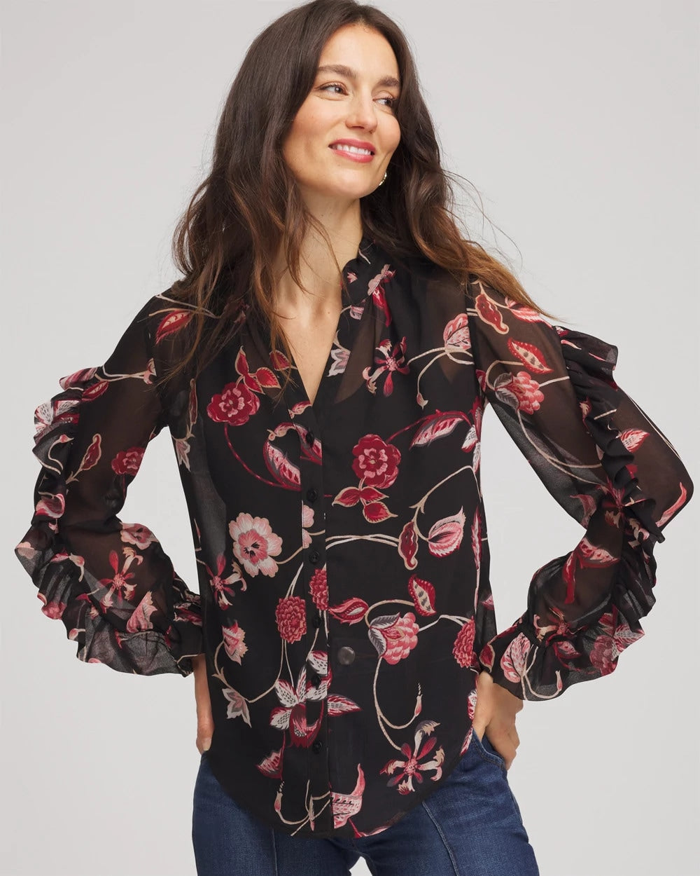 Chico's Clothing Georgette Celtic Blooms Blouse