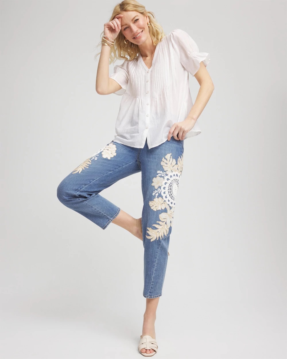 Chico's Clothing Embellished Tapered Cropped Jean