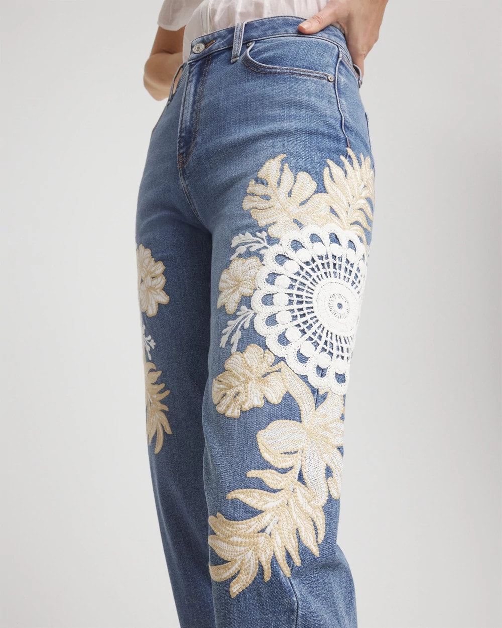 Chico's Clothing Embellished Tapered Cropped Jean