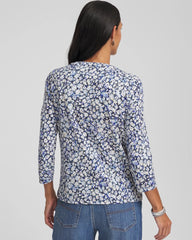 Chico's Clothing Printed Slub Splitneck Button Tee