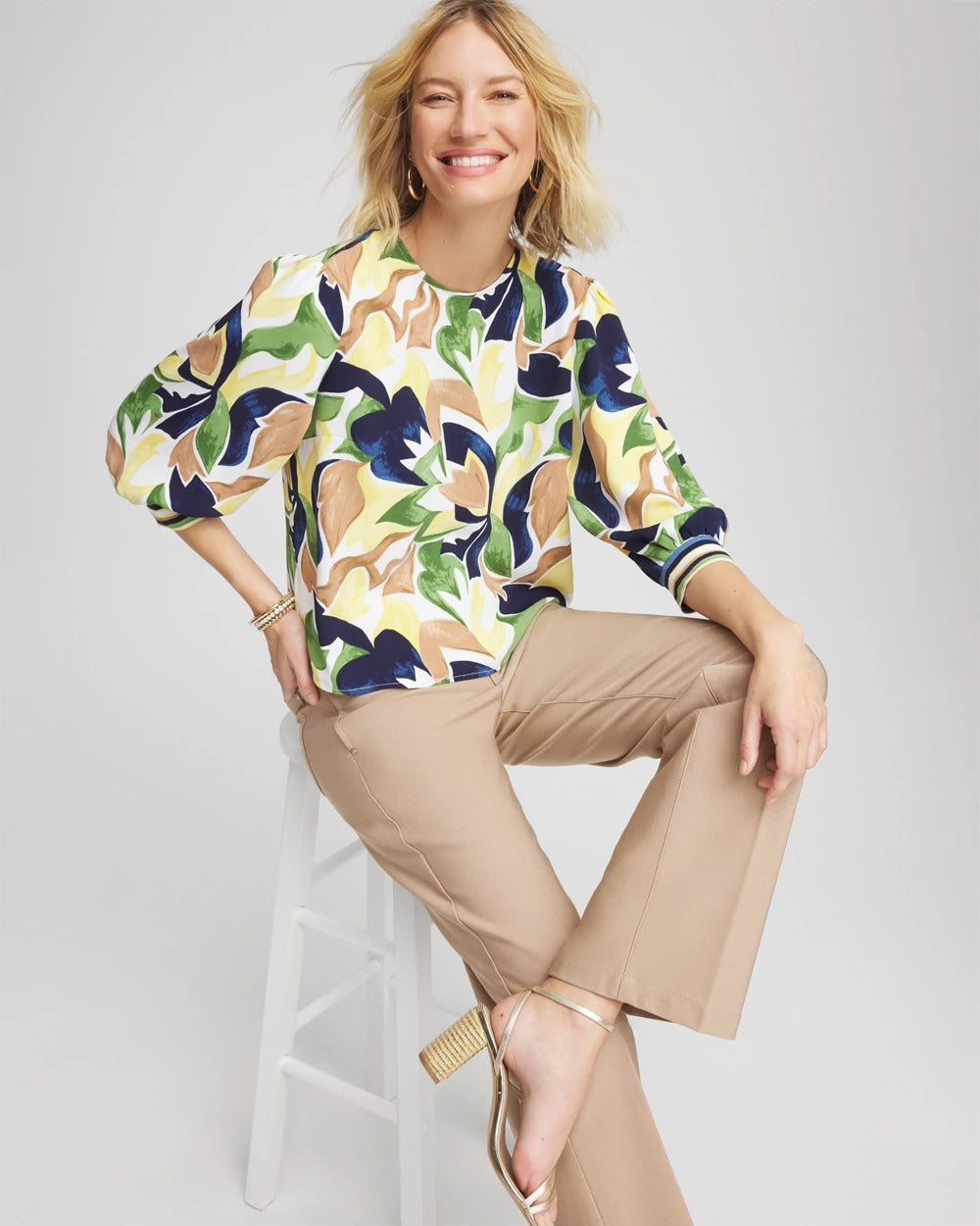 Chico's Clothing Mod Blooms Matte Satin Pullover
